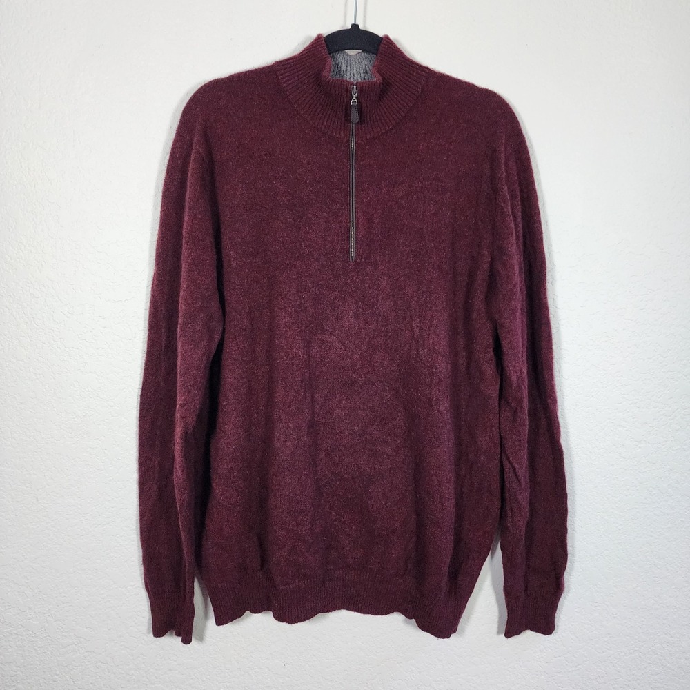 Kinross 100% Cashmere 1/4 Zip Sweater Pullover Mens Size XL Red Maroon